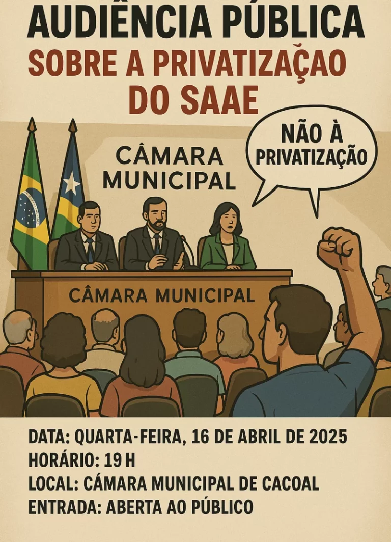 Vereadores de Cacoal realizarão audiência pública na quarta-feira e cobram mobilização da população contra privatização do SAAE